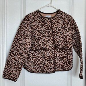 Nw/oT Ann Taylor Weekend animal print tan/brown quilted button jacket, size 6